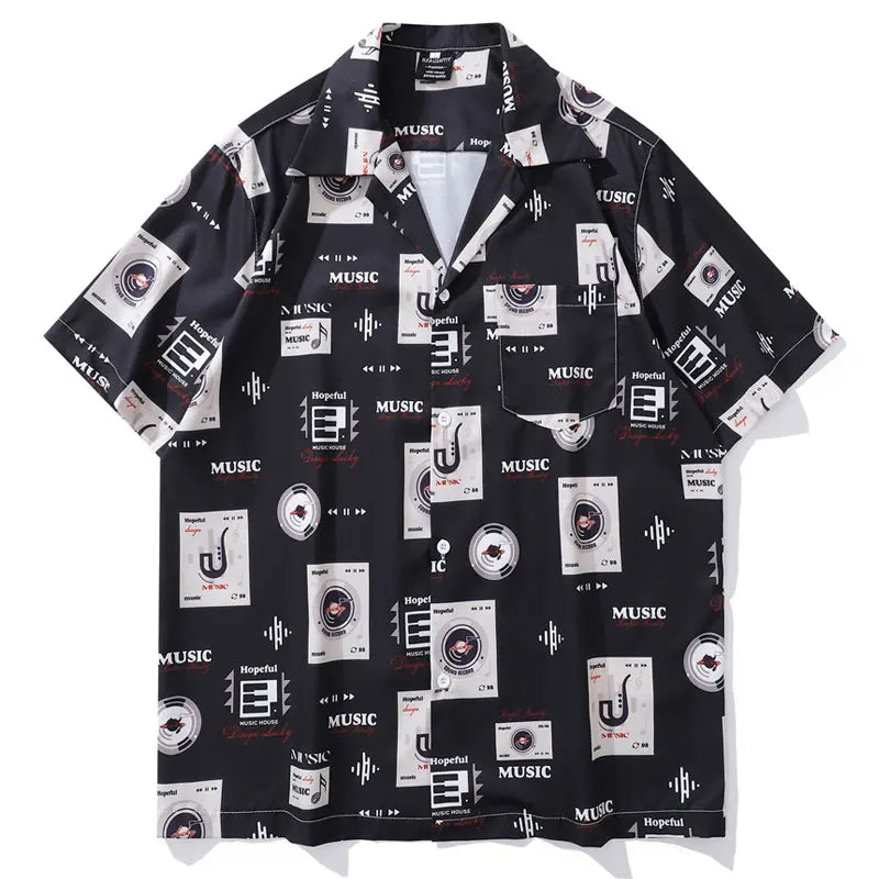 Vintage Hawaiian Shirts Retro Music Player Graphic Printed Beach Blouse Harajuku Summer Casual Baggy Button Up Short Sleeve Tops