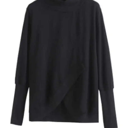 Load image into Gallery viewer, Women Black Irregular Split Joint Big Size T-shirt New Turtleneck Long Sleeve  Fashion Tide Spring Autumn 2025 1DC670
