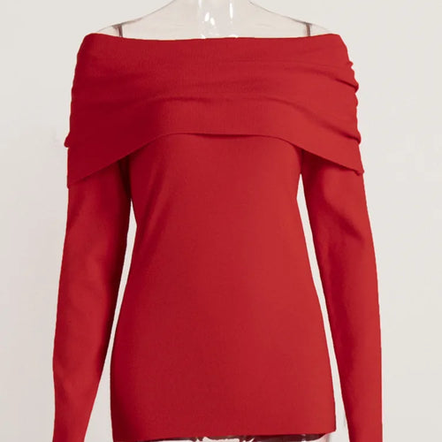 Load image into Gallery viewer, Elegant Knitted Long Sleeve Sweater High Elasticity Slim Top For Women 2025 New Winter Sexy One Shoulder Tight Sweater
