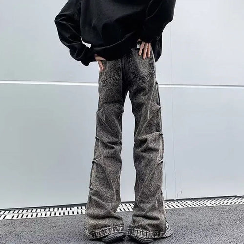 Load image into Gallery viewer, High Street Men&#39;s Denim Pants Pleated Design Solid Color Trousers Straight Wide Leg Loose Male Bottom Streetwear 9C9271
