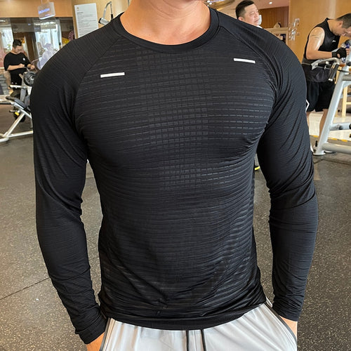 Load image into Gallery viewer, Quick Dry Gym Long Sleeve Shirt Men Fitness Training T-shirt Running Sport Bodybuilding Skinny Tee Tops Running Workout Clothing
