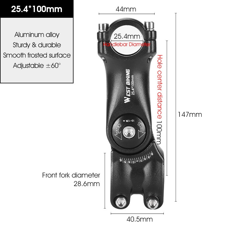 Adjustable Bicycle Handlebar Stem Variable 60 Degree Angle Riser MTB Road Bike Front Fork Stem Adapter 25.4/31.8MM