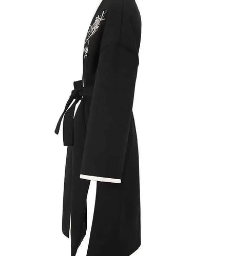 Black Embroidery Belted Big Size Woolen Coat New V-neck Long Sleeve Women Jacket Fashion Tide Autumn Winter 2025 CPG1079