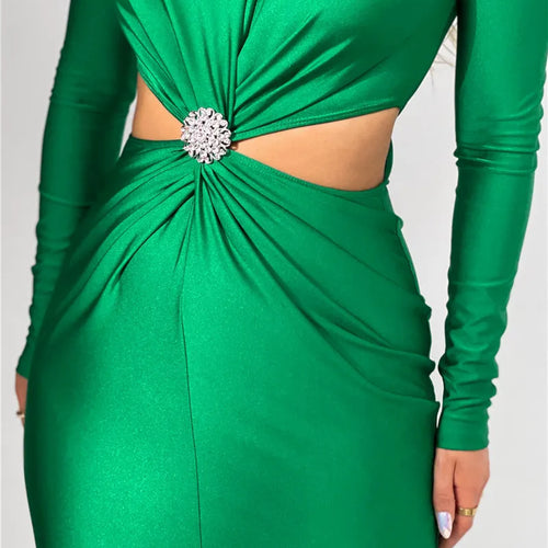 Load image into Gallery viewer, Elegant Hollow Out Sexy Maxi Dress For Women Autumn Winter New Turtleneck Long Sleeve Bodycon Club Party Evening Dress
