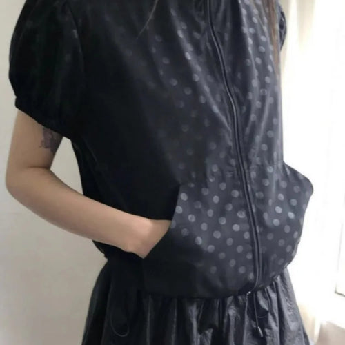 Load image into Gallery viewer, Streetwear Summer Coat for Women 2024 Ropa Mujer Short Sleeve Zipper Hooded Polka Dot Vintage Y2k Tops Casual Thin Jacket 27x969
