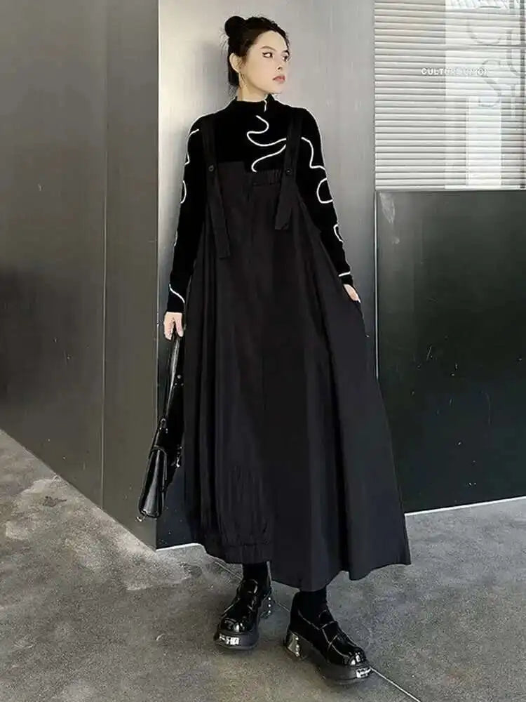 Women Coffee Irregular Spliced Big Size Strap Dress New Square Collar Sleeveless Fashion Tide Spring Autumn 2025 1DJ0050