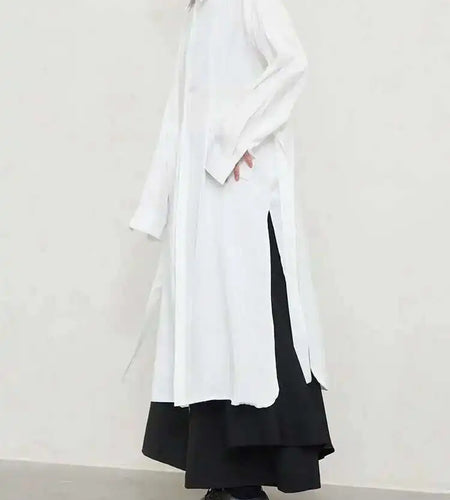 Women Black Big Size Long Belted Blouse New Lapel Long Sleeve Loose Fit Shirt Fashion Tide Spring Autumn 2025 1DH1730