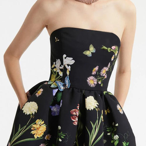 Load image into Gallery viewer, Strapless Print Slim Dress For Women Sleeveless High Waist Colorblock Patchwork Ruched Elegant Dress Female Fashion Style
