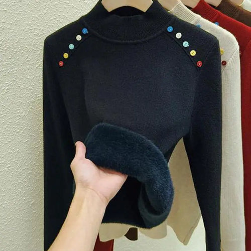 Load image into Gallery viewer, Autumn Winter Women Solid Colorful Button Velvet Sweater Korean Fashion Warm Knitwear Long Sleeve Festival Pullovers Tops Thick
