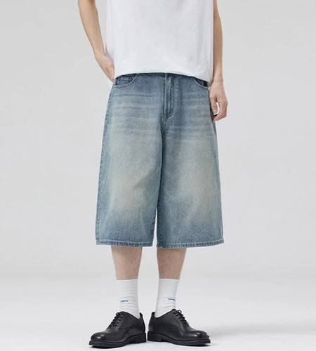 Men's Denim Shorts New Summer Korean Style Washed Wide Leg Trendy Gradient Color Straight Male Causal Clothing 9W1907