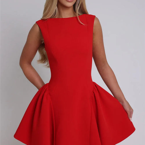 Load image into Gallery viewer, Backless High Waist A-line Sexy Mini Dress For Women Robe Fashion Solid O Neck Bodycon Club Party Sexy Dress Elegant
