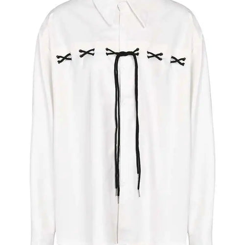 Load image into Gallery viewer, Women White Bandage Big Size Casual  Blouse New Lapel Long Sleeve Loose Fit Shirt Fashion Tide Spring Autumn 2025 1DF9108
