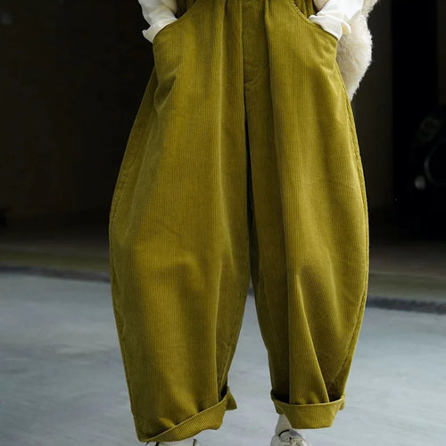 Load image into Gallery viewer, High Elastic Waist Green Corduroy Wide Leg Pants New Loose Fit Trousers Women Fashion Tide Spring Autumn 2025 1DF21930
