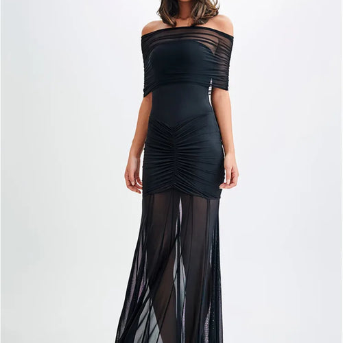 Load image into Gallery viewer, Elegant Sleeveless Mesh Patchwork Double Layer Long Dress Women Bodycon Evening Dress Sexy Perspective Tight Vestido
