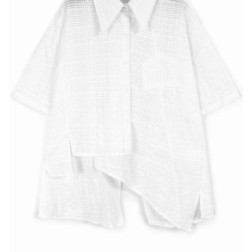 Load image into Gallery viewer, Women Green Irregular Hollow Out Big Size Blouse New Lapel Short Sleeve Shirt Fashion Tide Spring Summer 2025 1DJ1107
