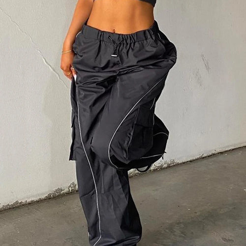 Load image into Gallery viewer, Streetwear Stripe Patchwork Drawstring Baggy Trousers High Waist Casual Loose Pockets Women&#39;s Pants Track Sweatpants
