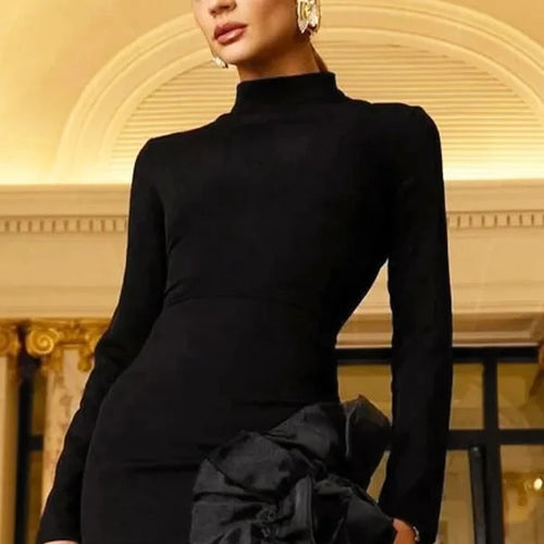 Load image into Gallery viewer, Turtleneck Long Sleeve Mini Dress Black Fashion Sexy Clubbing Dresses for Woman 2024 Autumn Clothes C16-CE25
