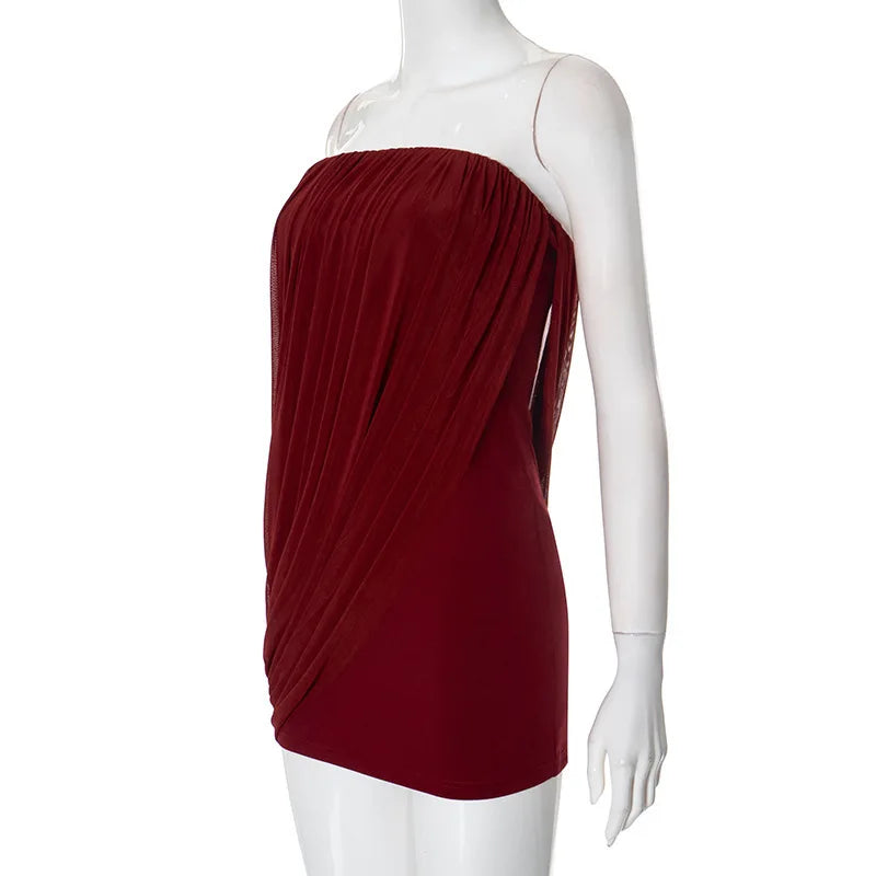 Strapless Off-shoulder Sleeveless Sexy Mesh Slim Mini Dress For Women Patchwork Backless High Waist Club Party Dress