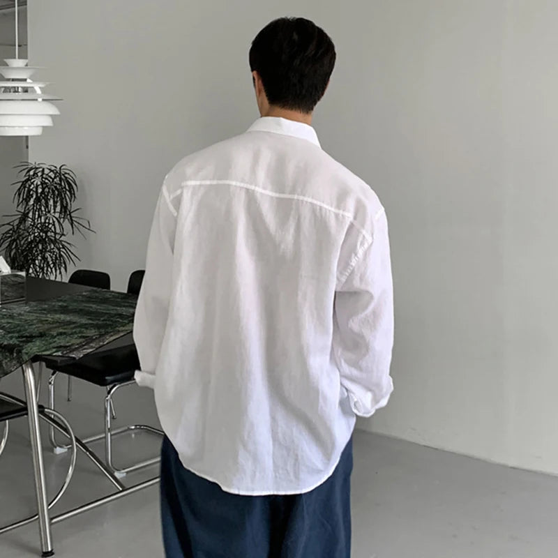 Men's Shirts Long Sleeve New Korean Style Solid Color Stylish Turn-down Collar Causal Trendy Male Loose Clothing 9W1981