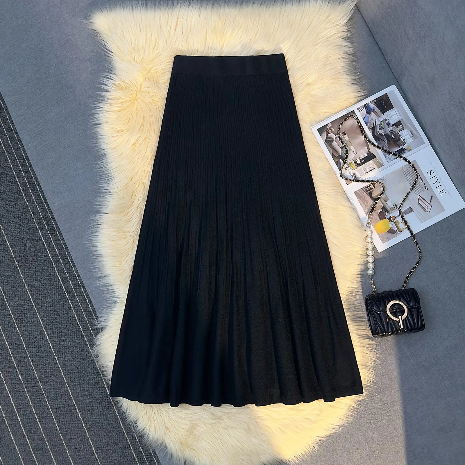 Autumn Winter New Women's Solid Elegant Knitted Long Skirt Elastic High Waist Vacation Party Wrap Hip Pleated Skirts 2024 Casual