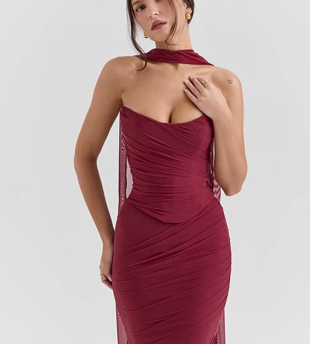 Elegant Strapless Fishbone Top Long Skirt Two-piece Set For Women 2024 Autumn And Winter Sexy New Slim Party Skirt Set