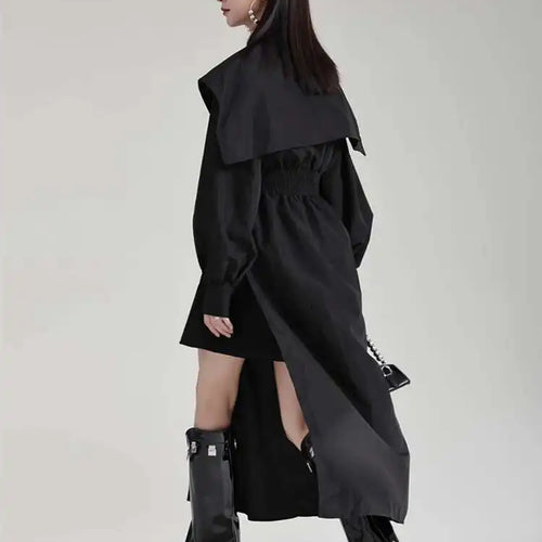 Load image into Gallery viewer, Women Black Irregular Shirt Dress New Lapel Lartern Long Sleeve Belt Waist Loose Fashion Tide Spring Autumn 2025 1DH2257
