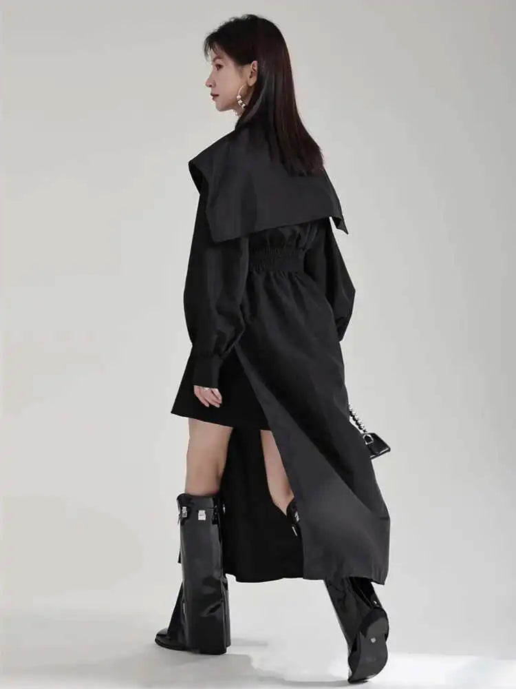 Women Black Irregular Shirt Dress New Lapel Lartern Long Sleeve Belt Waist Loose Fashion Tide Spring Autumn 2025 1DH2257