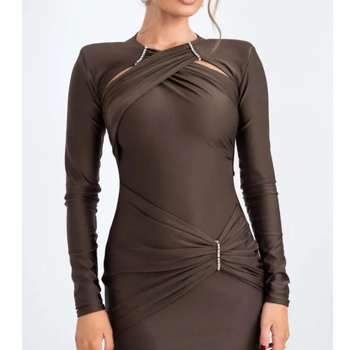 Load image into Gallery viewer, Elegant Elastic Tight Bright Diamond Party Club Evening Dress Women Long Sleeve Bodycon Fold Maxi Winter 2025 Vestidos
