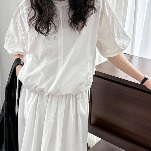 Load image into Gallery viewer, Black Thin Shirt Half-body Skirt Two Pieces Suit New Round Neck Short Sleeve Women Fashion Tide Spring Summer 2025 1DJ1281
