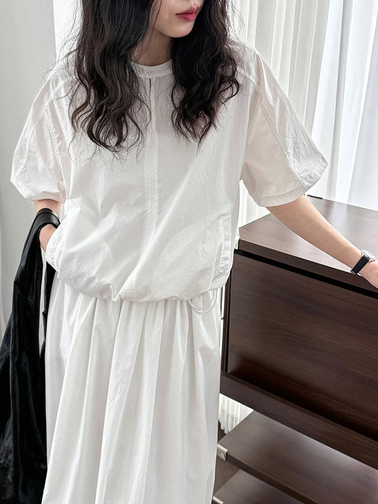 Black Thin Shirt Half-body Skirt Two Pieces Suit New Round Neck Short Sleeve Women Fashion Tide Spring Summer 2025 1DJ1281