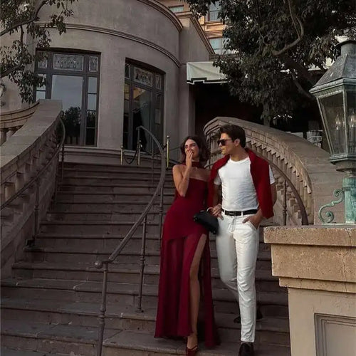 Load image into Gallery viewer, Elegant Strapless Sexy Maxi Dress For Women Gown With Scarf Off-shoulder Sleeveless Backless Split Beach Long Dress
