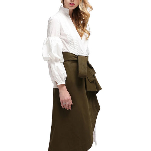 Load image into Gallery viewer, Casual Irregular Midi Skirts For Women High Waist Patchwork Ruffle Lace Up A Line Asymmetrical Hem Skirt Female Korean Style
