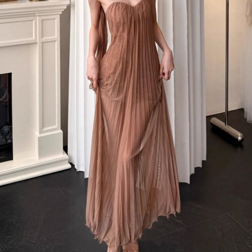 Load image into Gallery viewer, Slimming Spliced Sequins Sexy Dresses for Women Strapless Sleeveless Sheer Patchwork Folds Elegant Dress Female New
