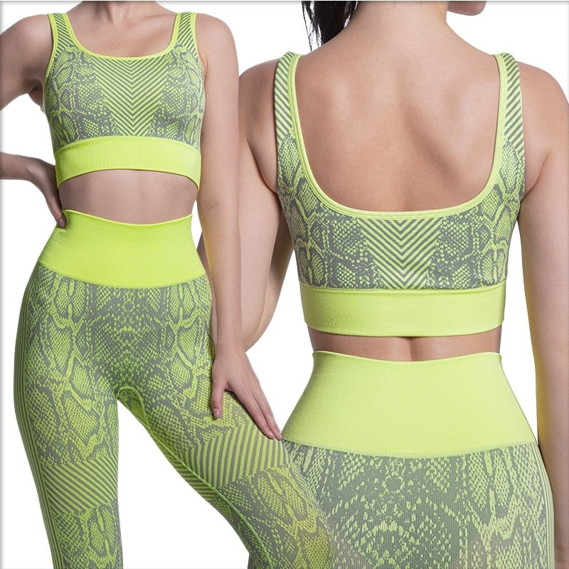 Two-piece Sexy Printed Snakeskin Sports Underwear Women's Gym Essential Hip-lifting Tights