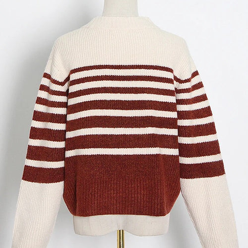 Load image into Gallery viewer, Striped Knitting Sweater For Women Round Neck Long Sleeve Colorblock Pullover Female Clothing Spring Style
