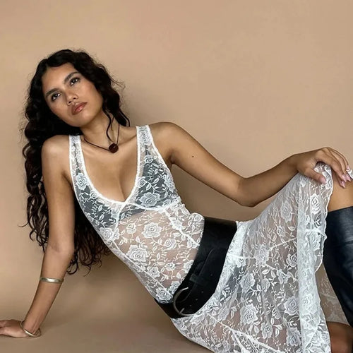 Load image into Gallery viewer, Sexy Lace Patchwork Printed Sleeveless Dress Women Perspective Slim Fit Backless Female Party Club Nightclub Vestidos
