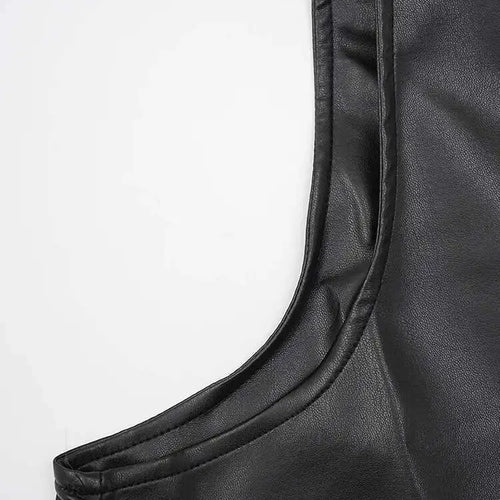 Load image into Gallery viewer, Women Black  Pu Leather Pockets Big Size Long Vest Dress New V-Neck Sleeveless Fashion Tide Spring Autumn 2025 CPG2085
