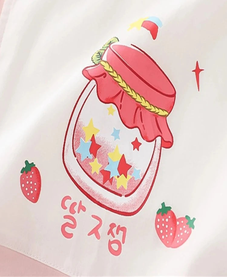 Summer Women Thin Zipper Hooded Jackets Strawberry Print Long Sleeve Harakuju Jacket Sweet Style Female Kawaii Cute Coat