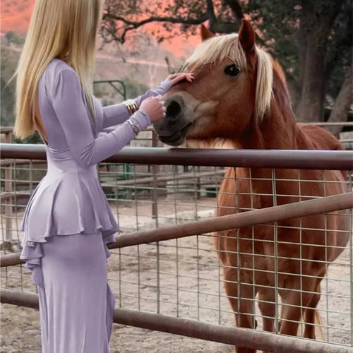 Load image into Gallery viewer, Backless Ruffled Sexy Maxi Dress For Women Gown Fashion O Neck Long Sleeve Thigh High Split Evening Long Dress Elegant
