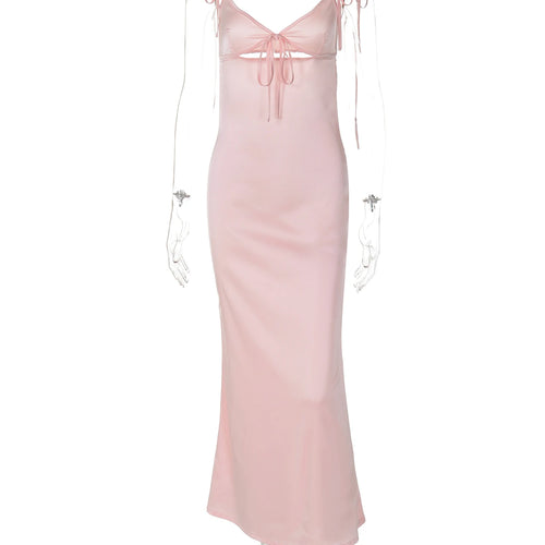 Load image into Gallery viewer, V Neck Solid Slips Backless Hollow Out Lace Up Sexy Bodycon Maxi Prom Dress Summer Women Elegant Outfits Birthday Party
