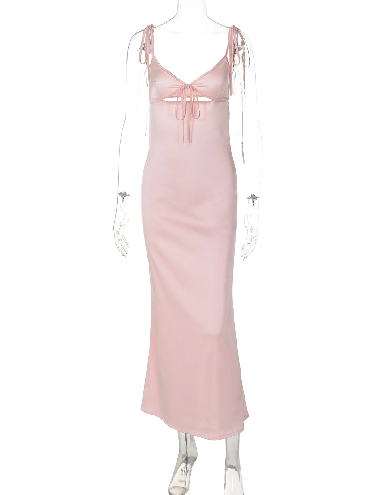 V Neck Solid Slips Backless Hollow Out Lace Up Sexy Bodycon Maxi Prom Dress Summer Women Elegant Outfits Birthday Party