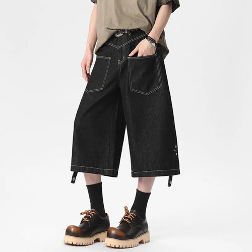 Load image into Gallery viewer, Men&#39;s Denim Shorts New Summer Straight Leg Design Buckle Two Wear American Handsome Solid Color Male Clothing 9W1536
