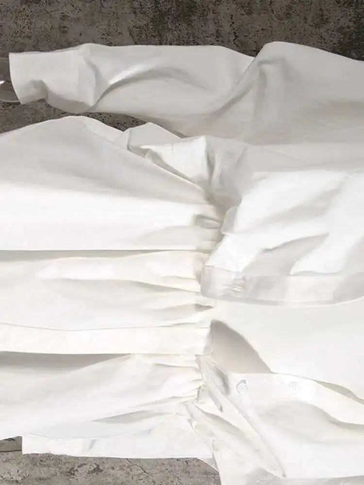 Women White Irregular Knot Split Big Size  Dress New Lapel Long Sleeve Loose Fit Fashion Spring Summer 2025 1X3420