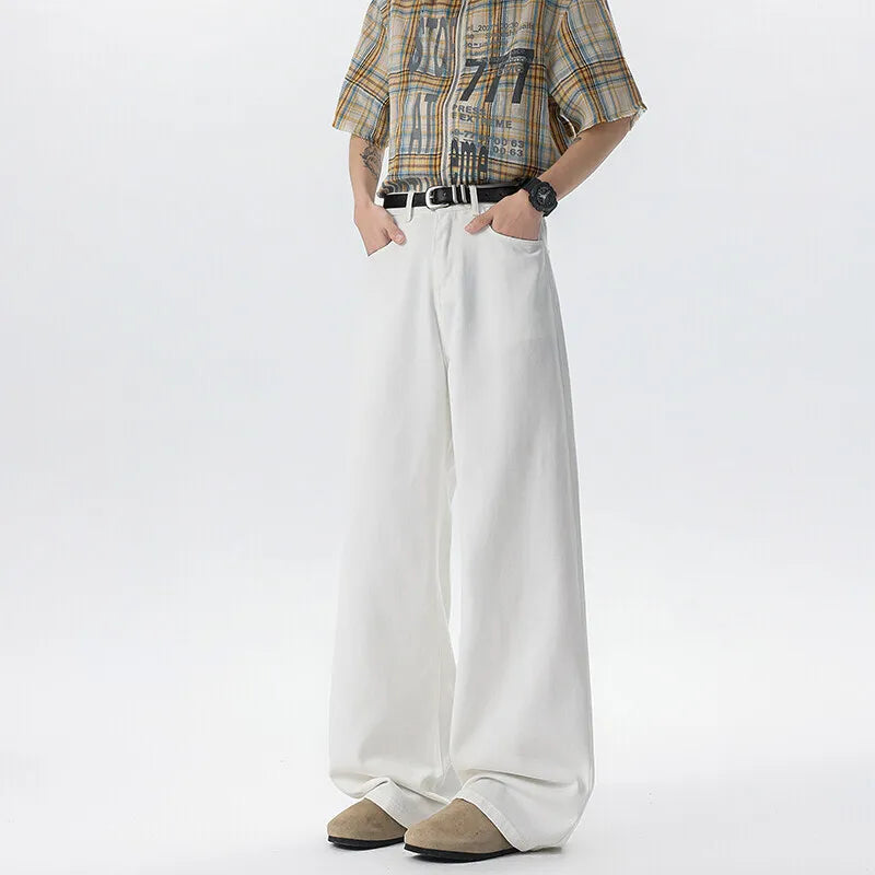 Men's Jeans New Korean Washed Tide Straight Leg Design Handsome Male Trousers Solid Color Stylish Simple Trousers 9W1644