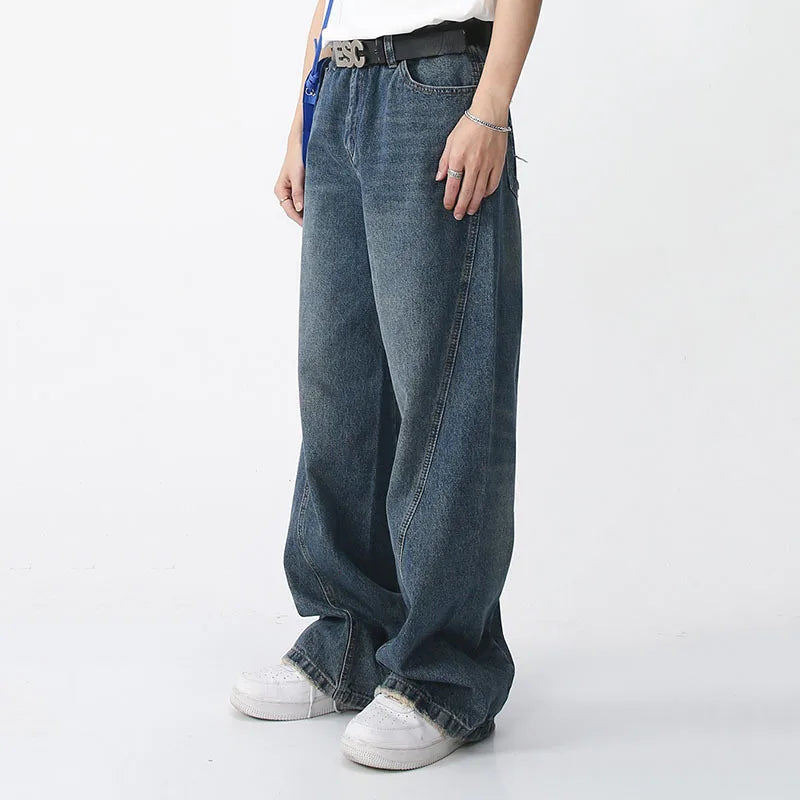 Men's Pants Spring 2023 New Casual Trousers Jeans Loose Wide Leg Simple Korean Fashion Vintage Pocket Design 9A7043