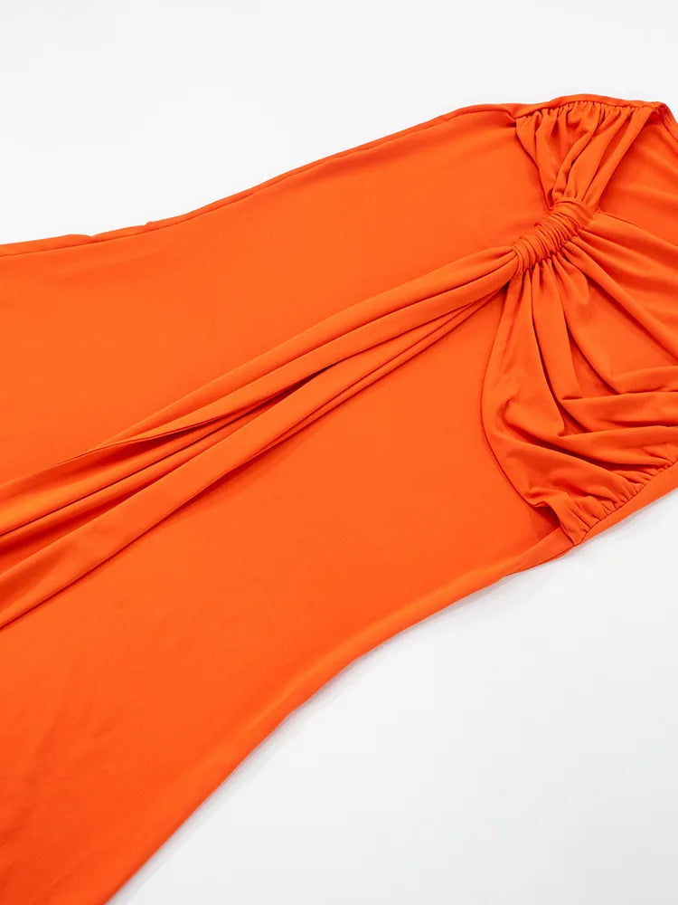 Irregular Ruched Sexy Maxi Dress For Women Gown Hollow Out One Shoulder Sleevelessdraped Bodycon Club Party Long Dress