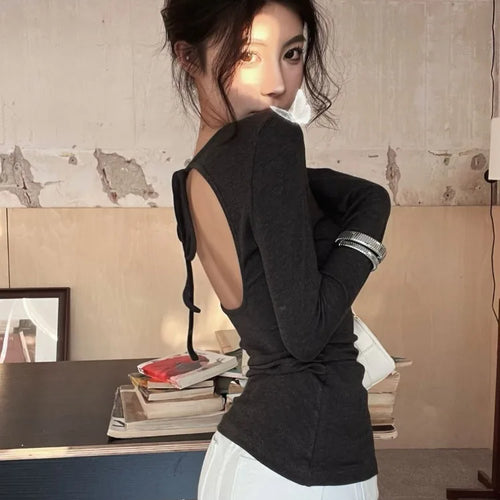 Load image into Gallery viewer, Korean Vintage Grunge Long Sleeve Tees Streetwear Trendy Sexy Casual Simple Women T-shirt Y2k Aesthetic All Match Slim Tshirts
