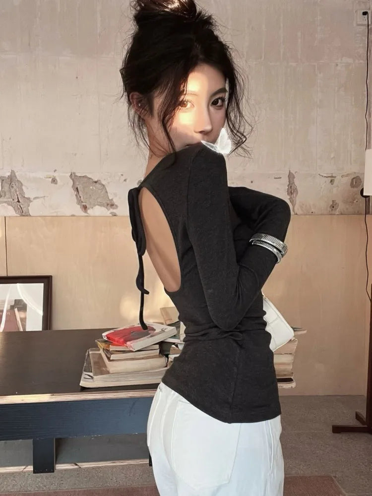 Korean Vintage Grunge Long Sleeve Tees Streetwear Trendy Sexy Casual Simple Women T-shirt Y2k Aesthetic All Match Slim Tshirts