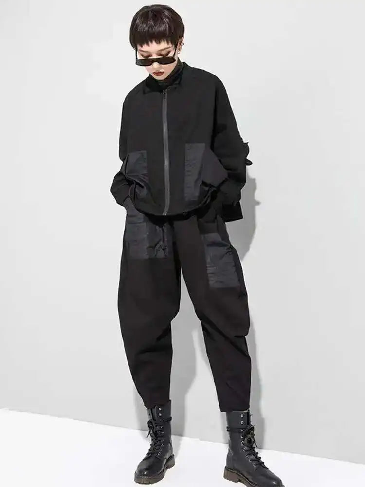 High Elastic Waist Black Pockets Long Harem Pants New Loose Fit Trousers Women Fashion Tide Spring Autumn 2025 1DF4636