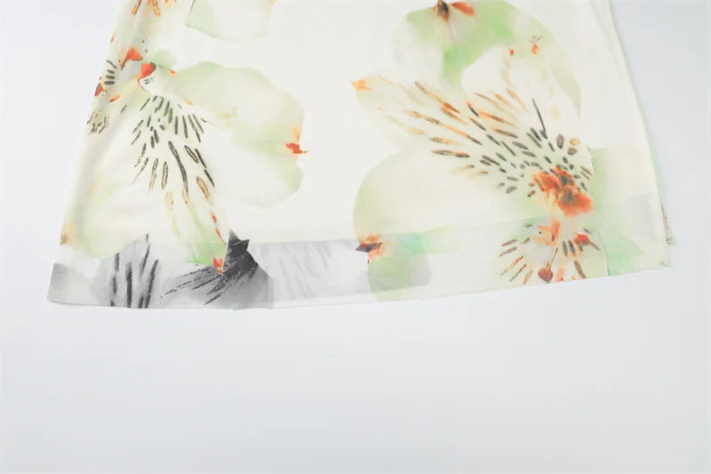 Mesh Print Skirt Two Piece Sets Women Halter Backless Tank Tops And Maxi Skirt Female Slim Summer Split Dress Sets